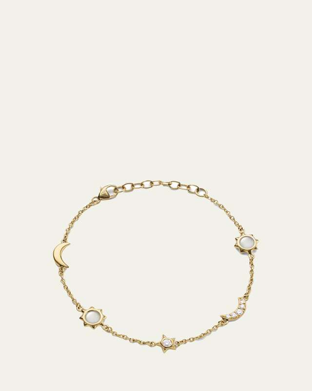 Yellow Gold Sun, Moon, Stars, Diamond and Moonstone Bracelet